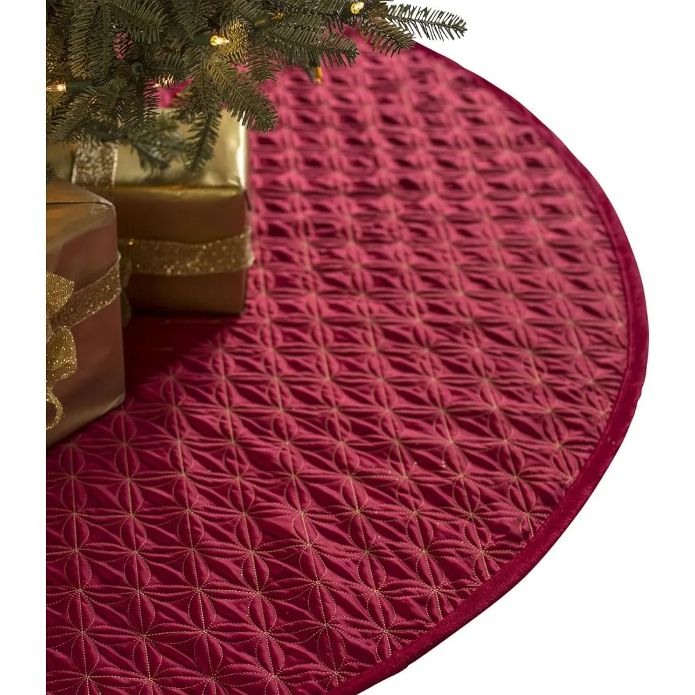 

Lancaster Wedding Ring Quilted Tree Skirt, 60 Inches, Dress Your Christmas Tree in A Tree Skirt, Cardinal Red