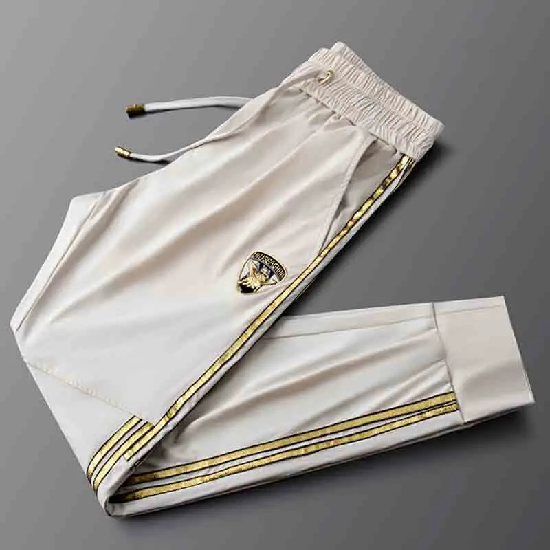 Light luxury Phnom Penh ribbon ice silk casual sports pants men's summer thin section handsome men's sweatpants