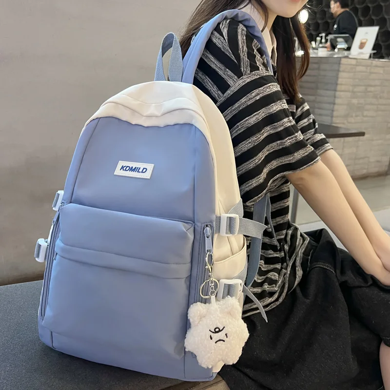 

DCIMOR Fashion Waterproof Nylon Women Backpack Female Kawaii Vertical Zipper Travel Bag Teenage Girl Preppy Schoolbag Bookbag