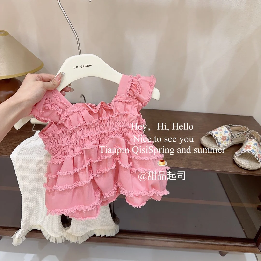 

2023 Kids Sets Summer Korea Style Sweet Cute Baby Waistcoats Long Pants Sleeveless New Design Fashion Soft for Girls