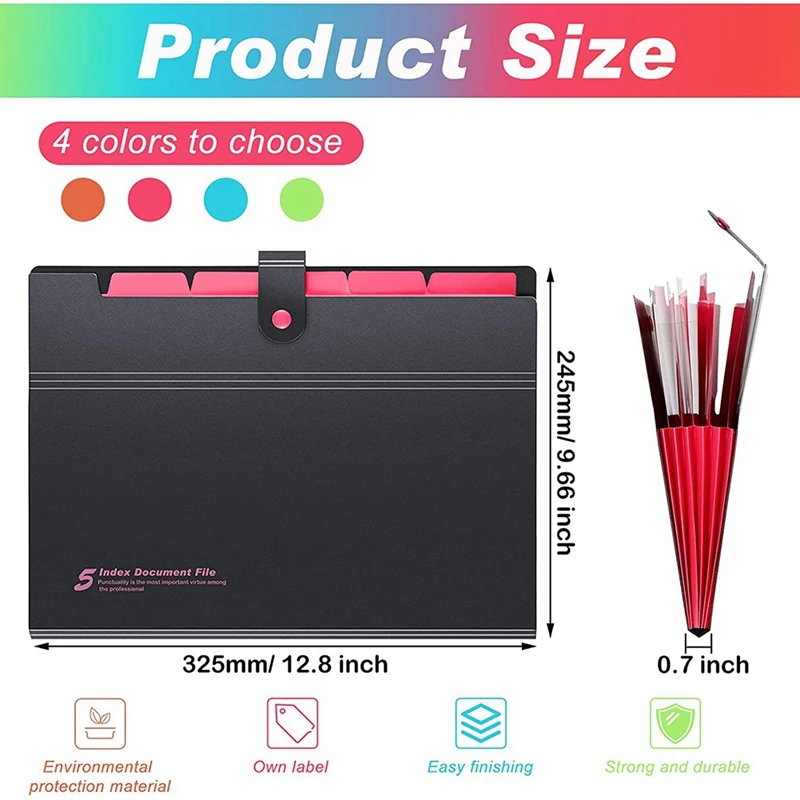 8 Pieces Expanding File Folders Accordion Organizer A4 Paper Folder Travel for Student School |