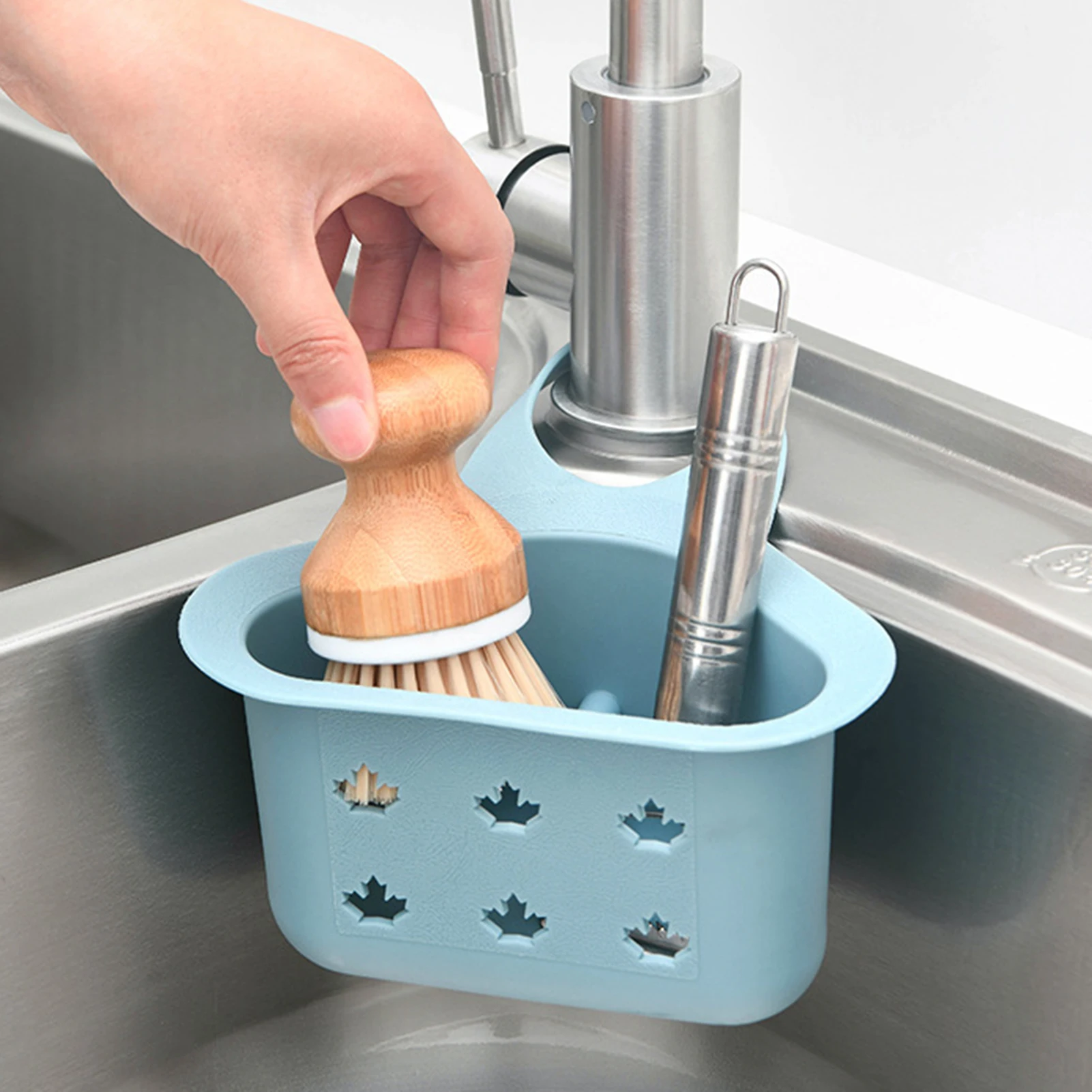 

Kitchen Sink Sponge Holder Snap Storage Basket Dishwashing Sponge Storage Portable Hanging Drain Basket Sink Accessories