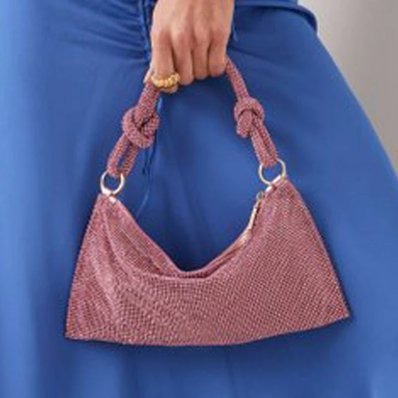 

Fashion Rhinestone Underarm Bags Metal Chain Shoulder Bags Dumpling Bun With Zipper Open Handbags For Women 2022 Females Bags