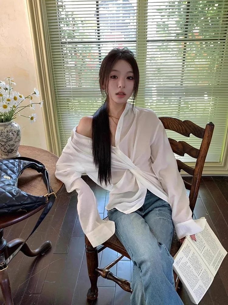 Huax Day Hair Уникальная шикарная маленькая рубашка с узлом Design Sense Свободные рубашки