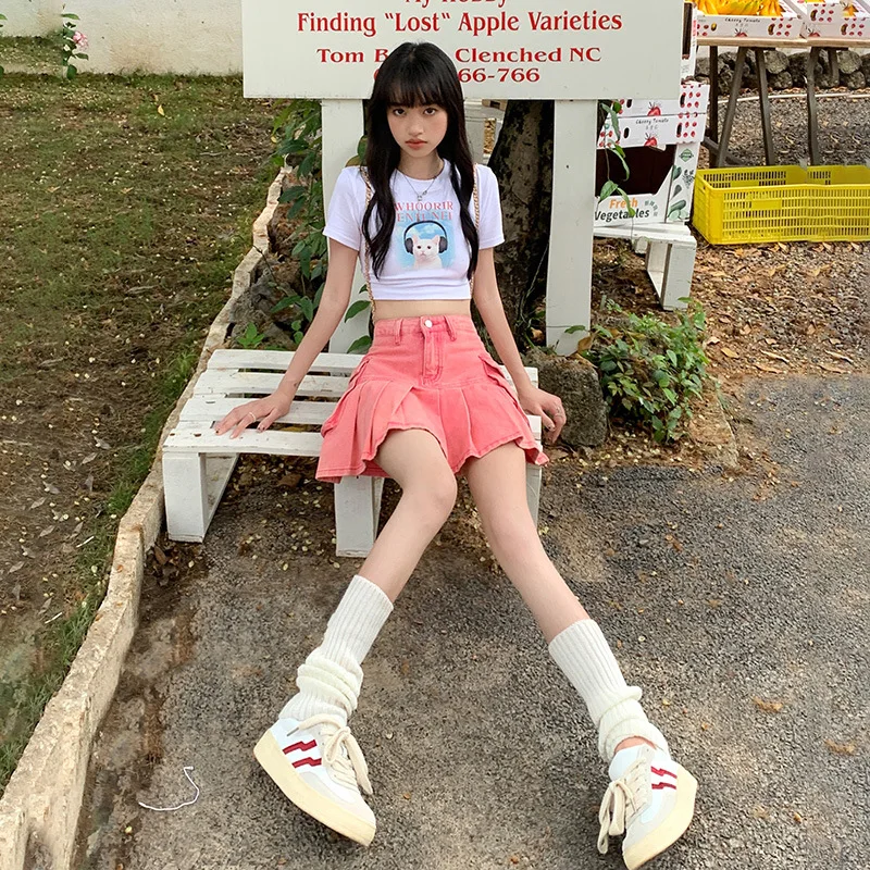 Мини-юбка в клетку стиле Харадзюку милая розовая трапециевидная юбка для косплея