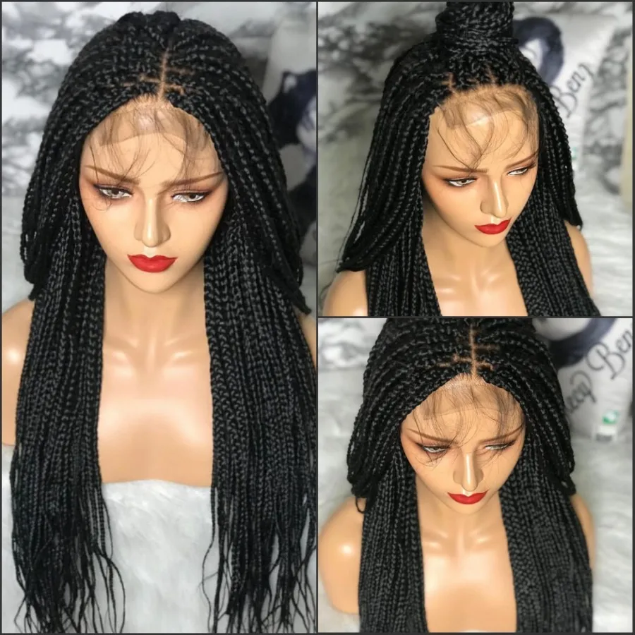 Natural 26inch Glueless Soft 13x4 Lace Front Wig Braided Wigs Braid African With Baby Hair Soft Braided Lace Front Wigs