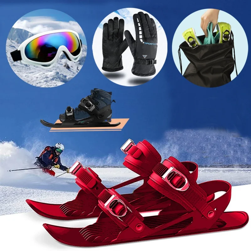 

Mini Ski Skates Snow Shoes Men Women Children Portable Snow Skiing Shoes with Adjustable Poles Carry Bag for Women ABS