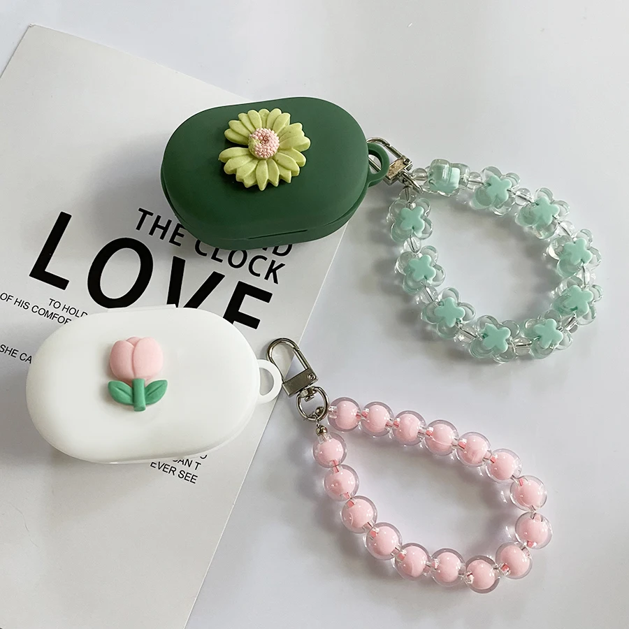 

Fashion Case for Sennheiser MOMENTUM 3 Case tulips / Daisy flower Earphone Silicone cover with Keychain Lanyard