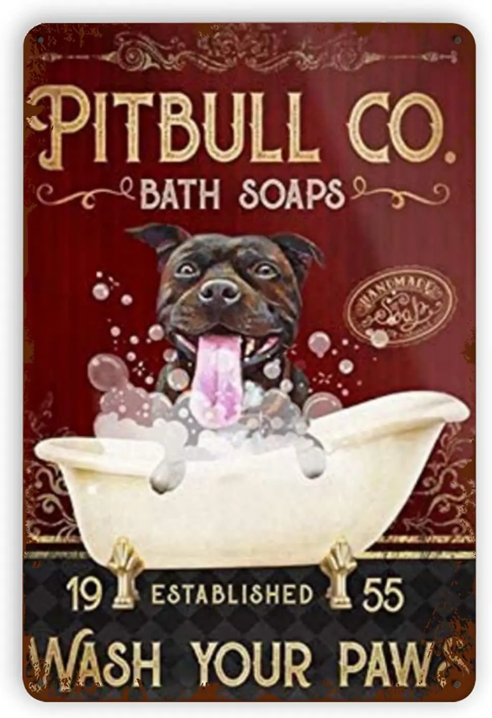 

Pitbull Dog Bath Soap Company Metal Tin Sign Retro Style Art Deco Mural Funny Gift Cafe Bar Beer Club Home Furnishing