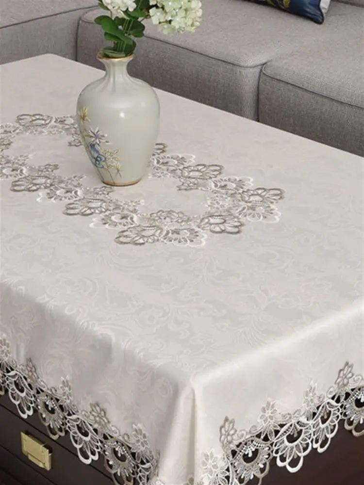European Sle Coffee Table Tablecloth Fabric Lace Cover Living Room Household Cloth Rectangular High-End Fr...