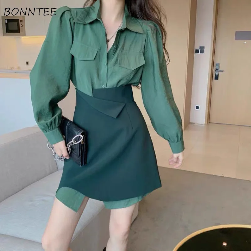 

Leisure Sets Women Simple Korean Style Students Single Breasted Streetwear Fashion All-match Party Chic Solid Popular Elegant