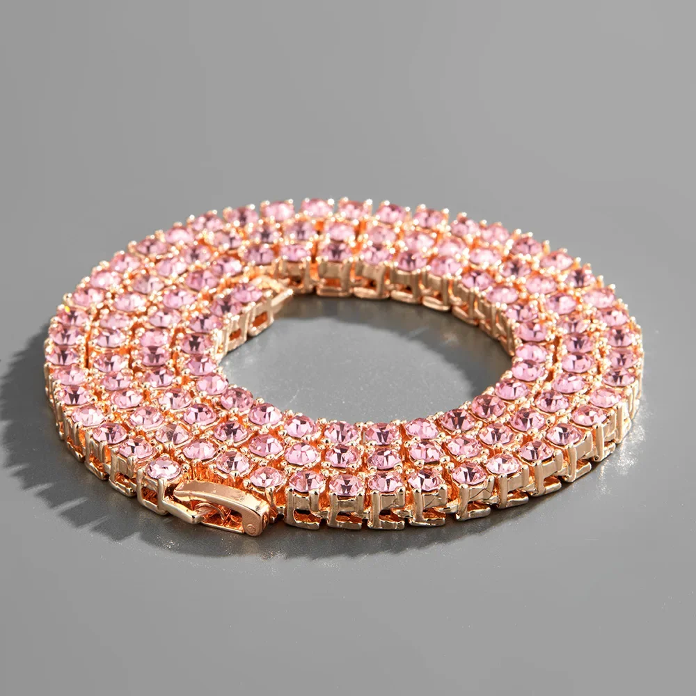 Hiphop 1 Row Tennis Chains Choker Bling Iced Out Cz Stone Rhinestones Necklace For Men 3mm 4mm 5mm Silver/rose Gold/gold Color