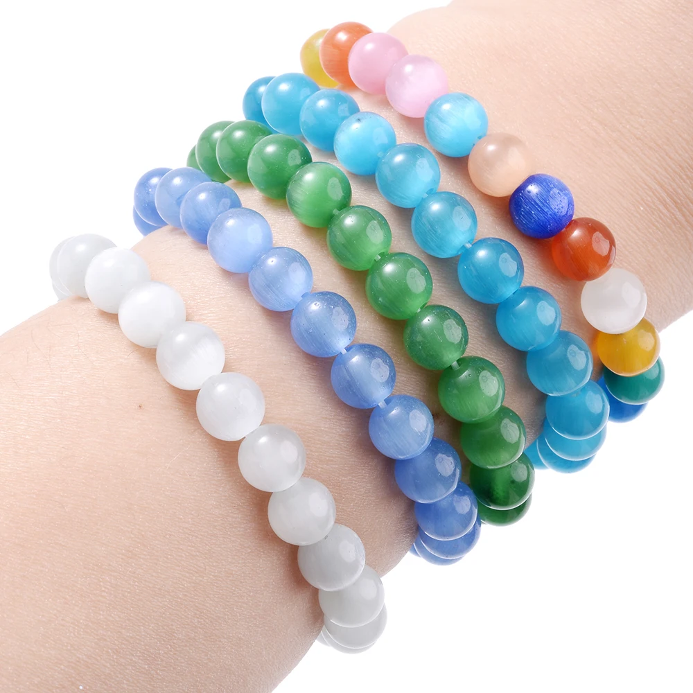 Натуральный браслет 8 мм кошачий глаз многоцветные браслеты с лунным камнем