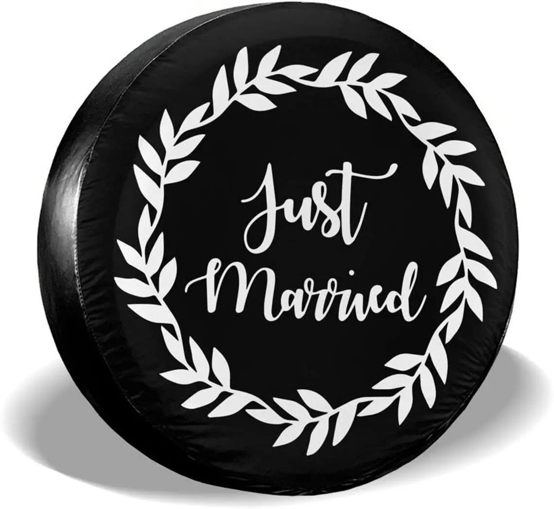 

Just Married Spare Tire Cover Waterproof Dust-Proof UV Sun Wheel Tire Cover Fit Fits most vehicle tire covers
