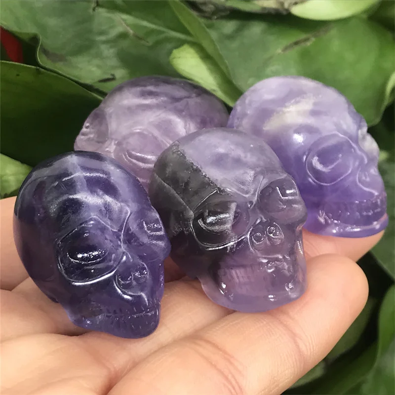 

2pcs Wholesale Natural Crystal Carving 3.5CM Fluorite Stone Skull Small Carving Collection Craft Gift Small Ornament