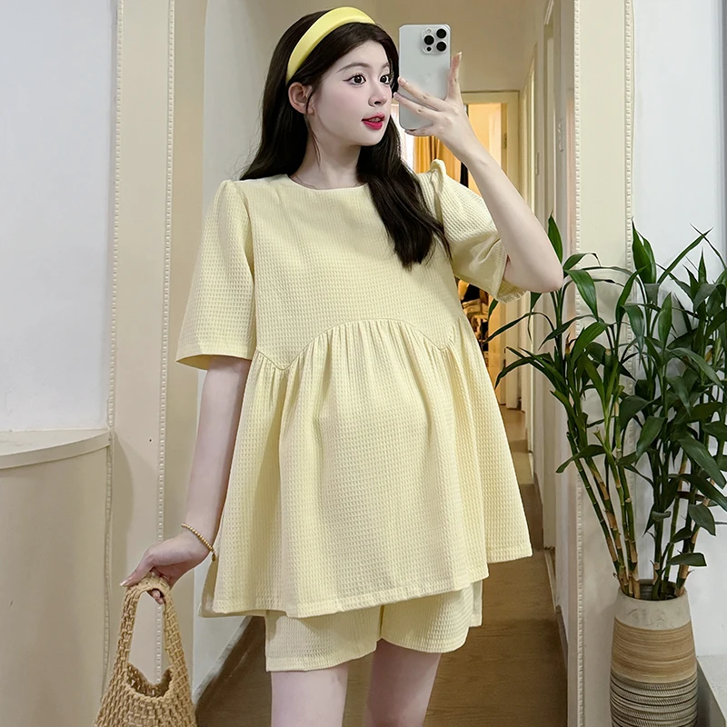 Лето 2024 Топ для беременных + шорты живота комплект из двух предметов женщин