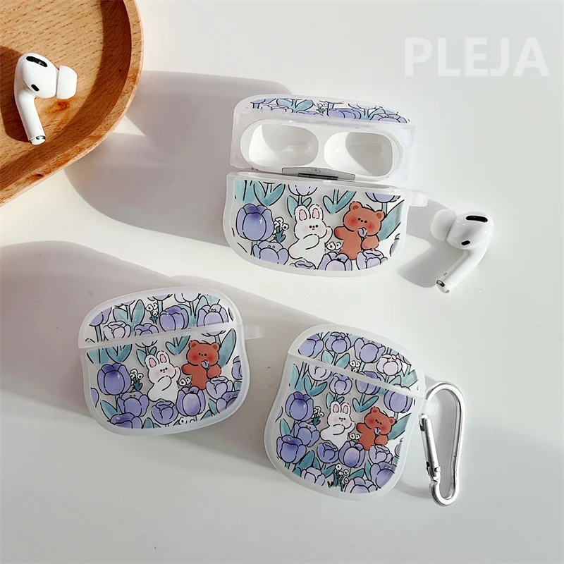 Чехол для наушников Apple Airpods 3 2 Pro милый цветочный медведь модный мультяшный