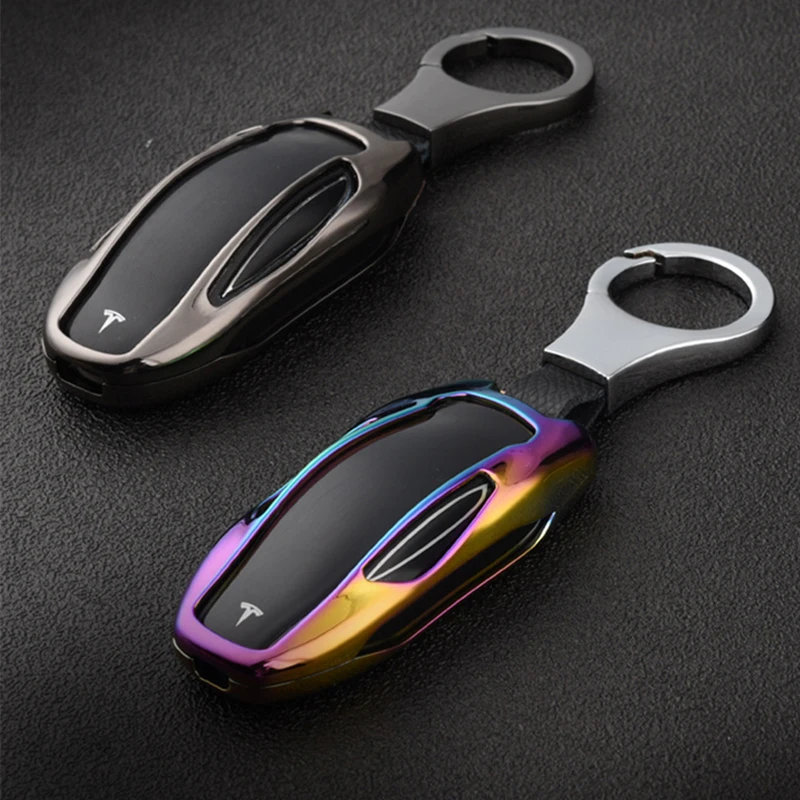 

Metal Car Key Full Enclosure Protective Shell Keychain Zinc Alloy Key Ring For Tesla ModelS And ModelX