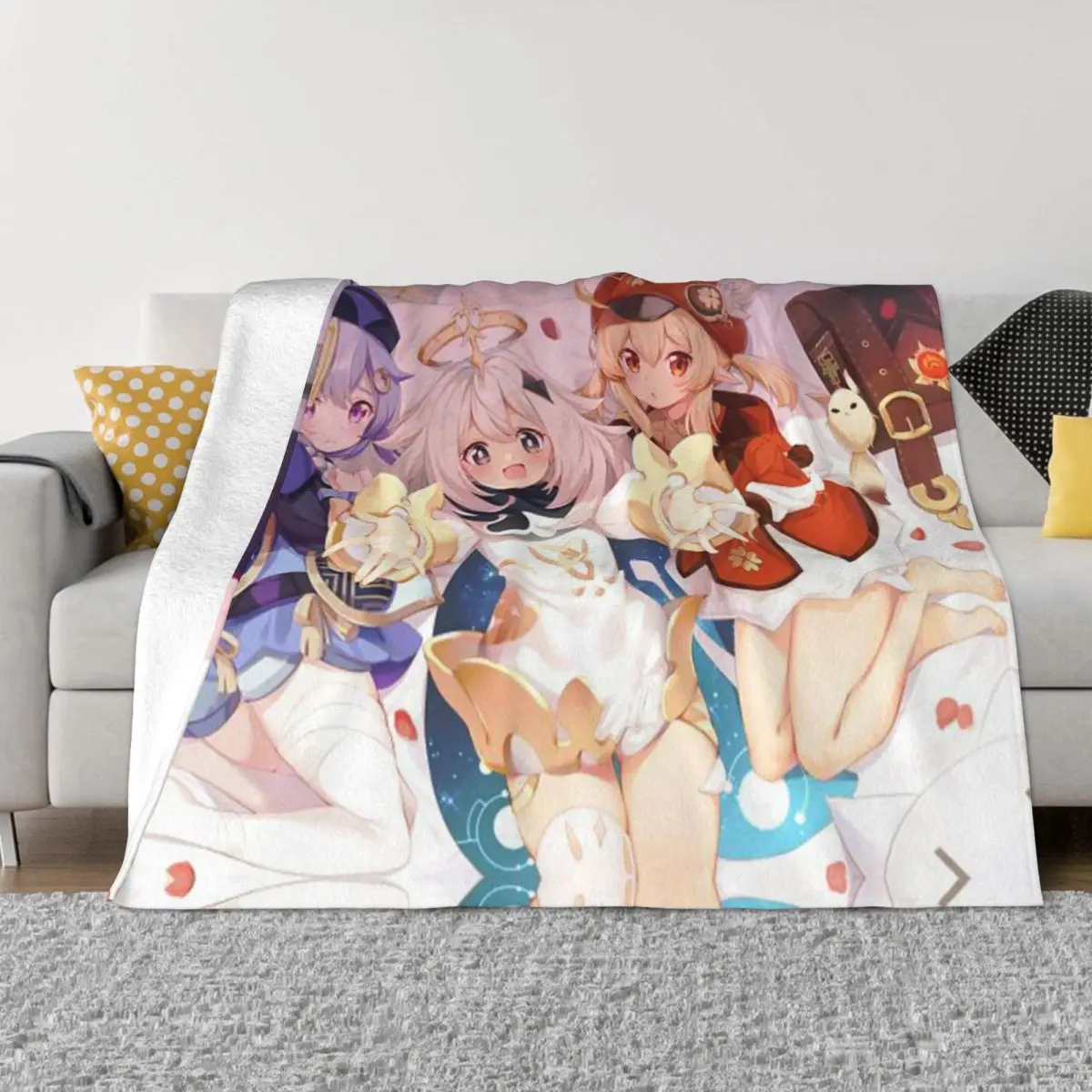 

Genshin Impact Qiqi Paimon Klee Blanket Cover Flannel Acg Anime Cute Super Warm Throw Blankets for Home Couch Bed Rug