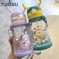 childrens garrafa de agua cute creative antlers large capacity hygienic straw cup plastic outdoor portable water bottle