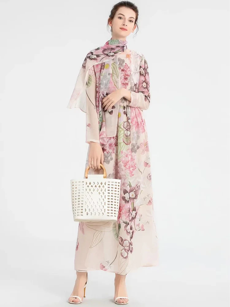 

2022Runway Fashion Floral Chiffon Dress Long Maxi Bohemian Beach Vestidos Women Elegant Spring 2022 Casual Vacation Robe Femme
