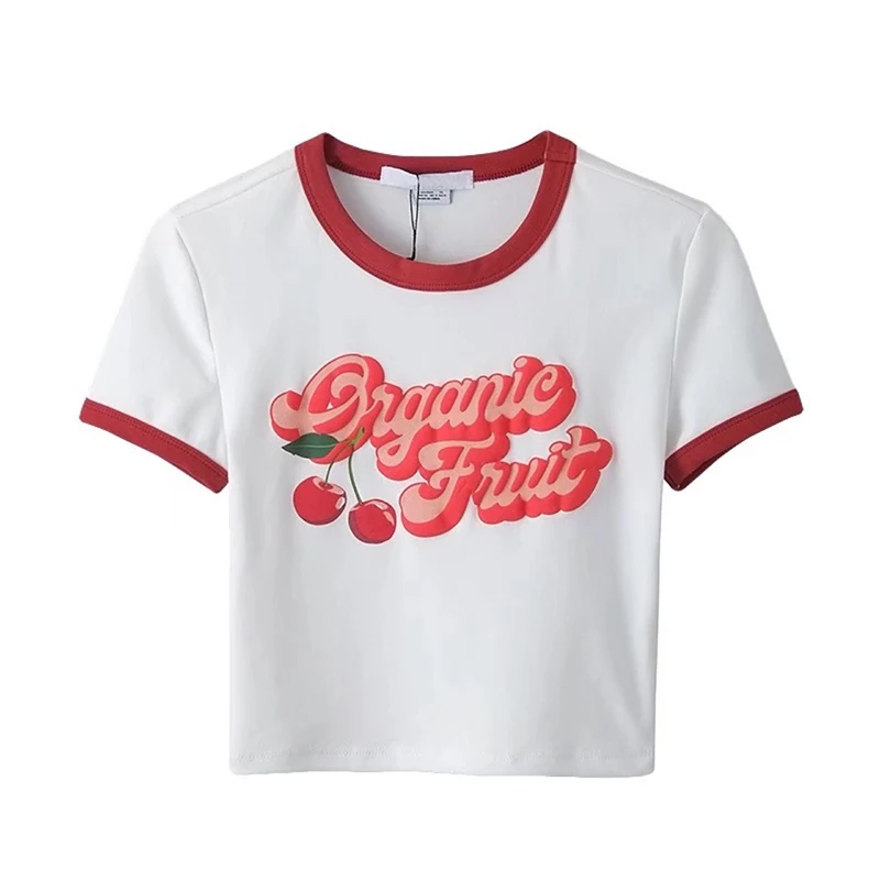 

Graphic Print T-shirt Women Harajuku White Tee Tops Aesthetic 2022 Summer Casual Vintage Fashion Kawaii Y2k Female Slim Crop Top