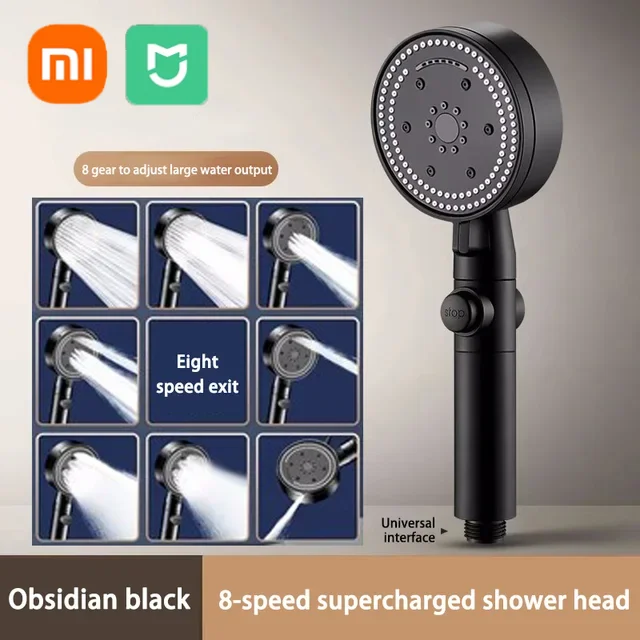 

Xiaomi 8-режимная насадка для душа высокого давления, мощный артефакт для ванны, большой выход воды, портативные аксессуары для ванной комнаты