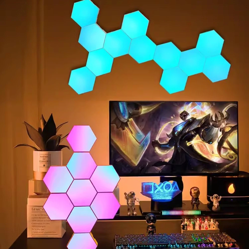 

Smart Wifi LED Hexagon Wall Lights APP Remote Control Music Sync Night Light Computer Game Room Bedroom Decoration Backlights