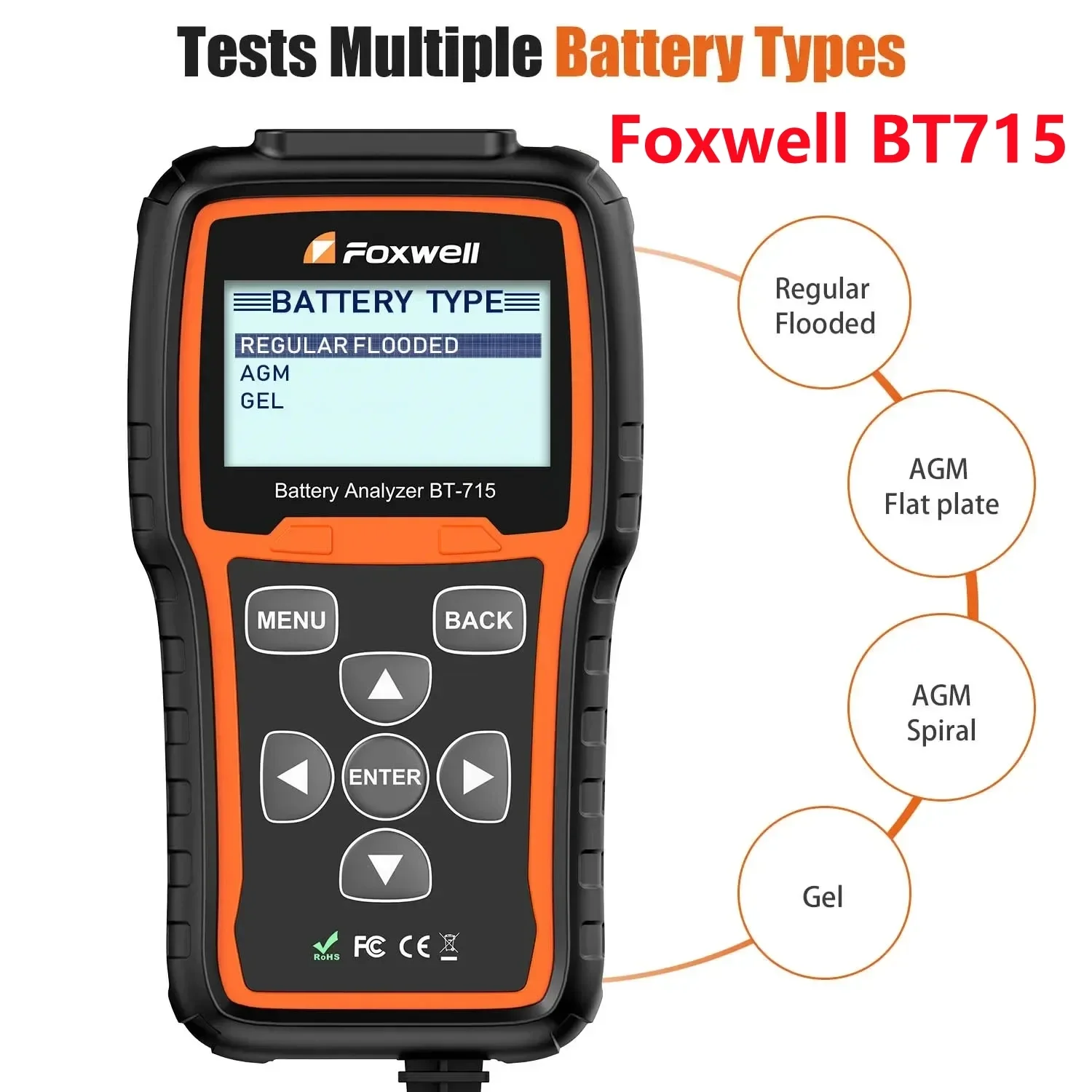 Устройство для проверки автомобильных аккумуляторов Foxwell 12 В и 24 AGM/EFB BT715
