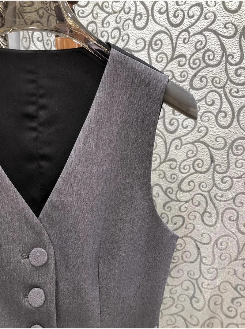 Женский жилет с V-образным вырезом Серый Повседневный в стиле пэчворк Осень-зима