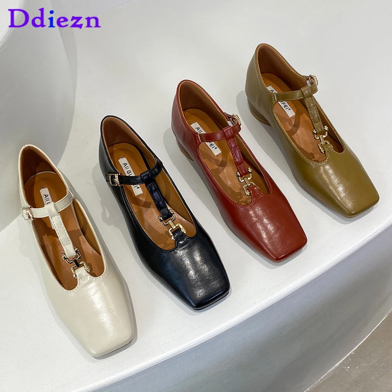 

2023 Women Pumps Party Mary Janes Shallow Female Shoes Low Heels New In Fashion Square Toe Ladies Slides Summer Ballet Flats
