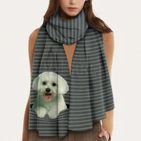 keep you warm maltese 3d printed imitation cashmere scarf autumn and winter thickening warm funny dog shawl scarf