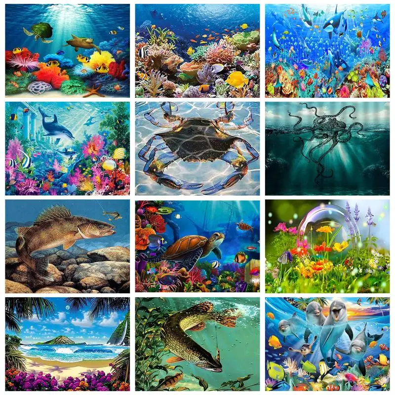 

Diy Diamond Painting With Frame Seaworld Animals Fish Turtle Mosaic Embroidery Home Decors Cross Stitch Adults Crafts