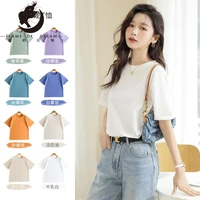 flame of dream solid color womens wear in spring and summer loose round neck t shirt 22874