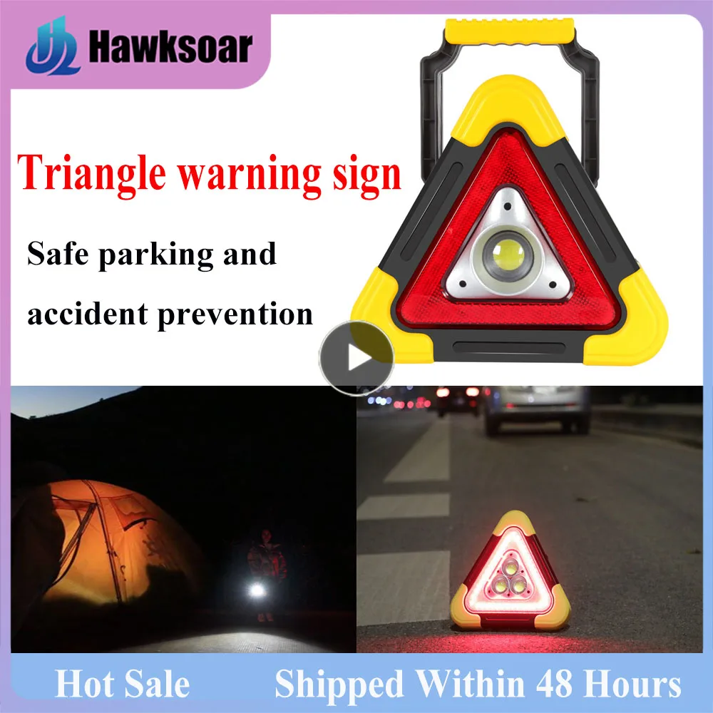 

Car Emergency Breakdown Warning Triangle Red Reflective Safety Hazard Vehicle Tripod Stop Sign USB Charging With LED Lighting