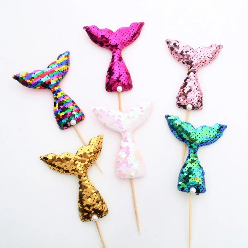

Sequin glitter fishtail cake with ocean mermaid tail cake insert brand dessert dress up birthday cake plug-in party decoration