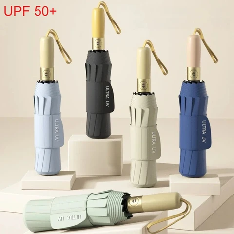 Усиленный 348 ребер, хранилище, складной автоматический зонт с черным покрытием, солнцезащитное УФ-защита UPF 50+, ветрозащитная ручка для защиты от дождя