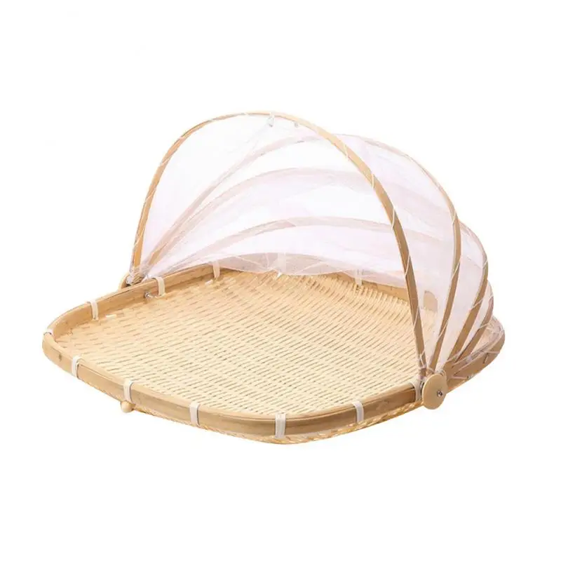 

28/30CM Hand-Woven Foods Serving Tent Basket Fruit Vegetable Bread Cover Storage Container Picnic Mesh Tent Basket Gauze