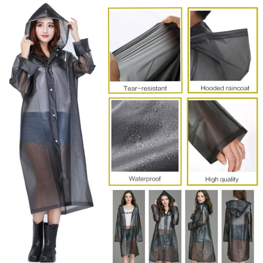 

Unisex EVA Raincoat Hooded Ponchos Jacket Clear Thickened Waterproof Rainwear Tourism Outdoor Hiking Rain Poncho Raincoats