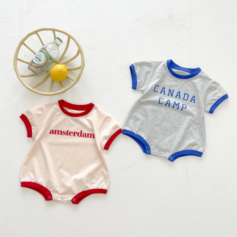 

2022 Summer New Born Unisex Jumpsuit Baby Clothes Short Sleeve Alphabet Printing Cotton Climbing Suit Rompers Letter Pullover