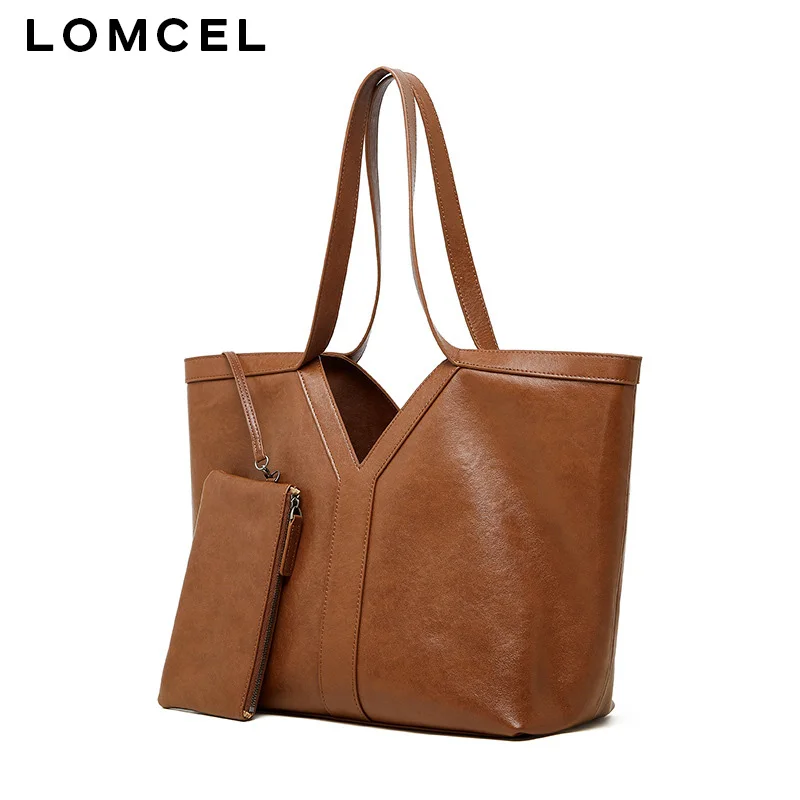 Фото LOMCEL 137 Кожаная сумка в простом корейском стиле, из растительно-дубленой кожи, сумка-тоут, сумка через плечо, большая вместимость, женская. №5