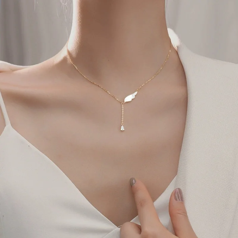 

Ins Shell Wing Necklace Women's New Trendy Niche Design Sense Net Red Light Luxury High-End Collarbone Chain