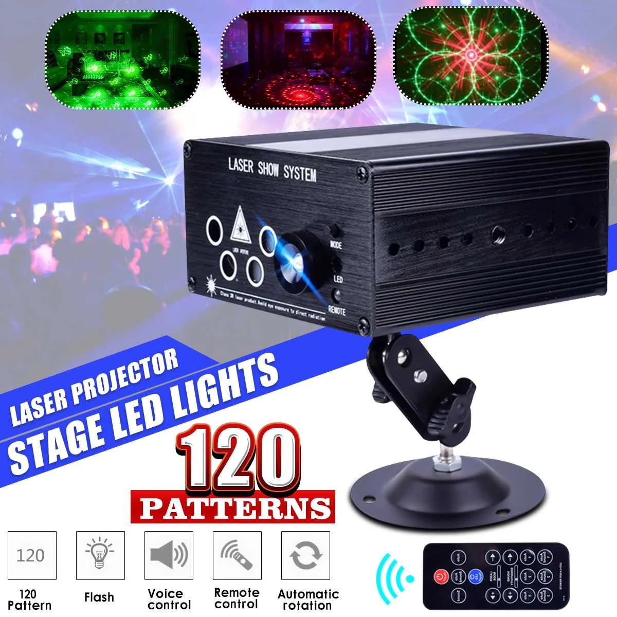 

120 Patterns Effect LED Stage Light Laser Projector Lamp for Garden Christmas Home KTV Party Disco Lights Sound Activated