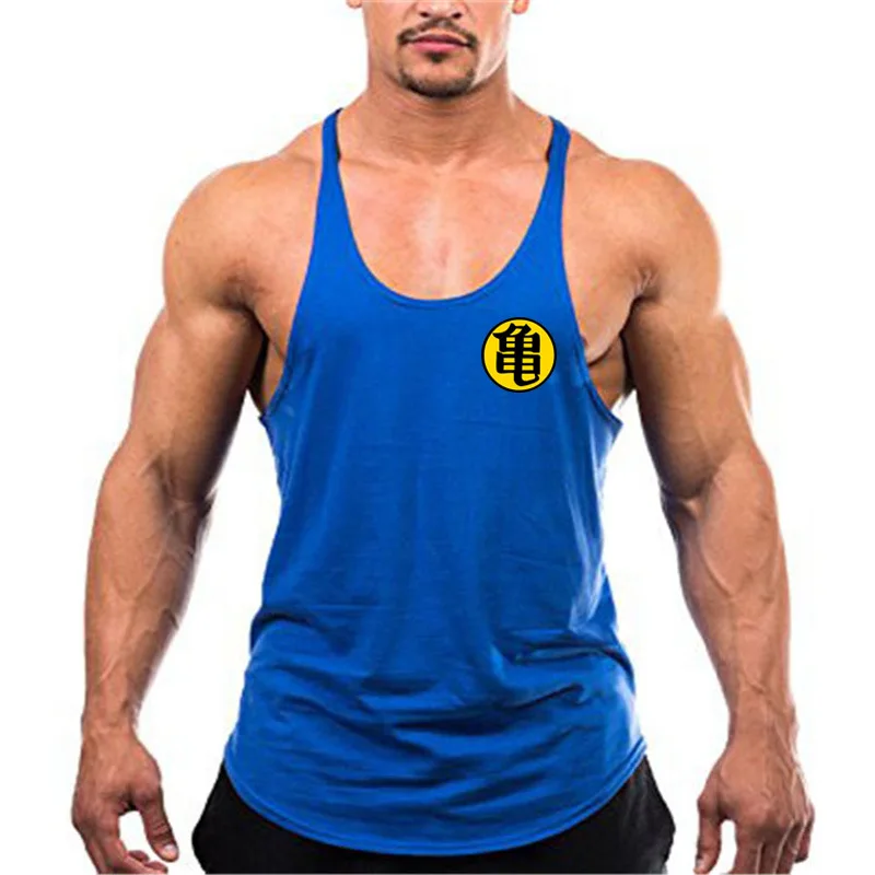 Character Print Stringer Tank Top Mens Athletic Muscle Y-Back Vest Undershirt Tee Tops Gym Workout Fitness Bodybuilding Training