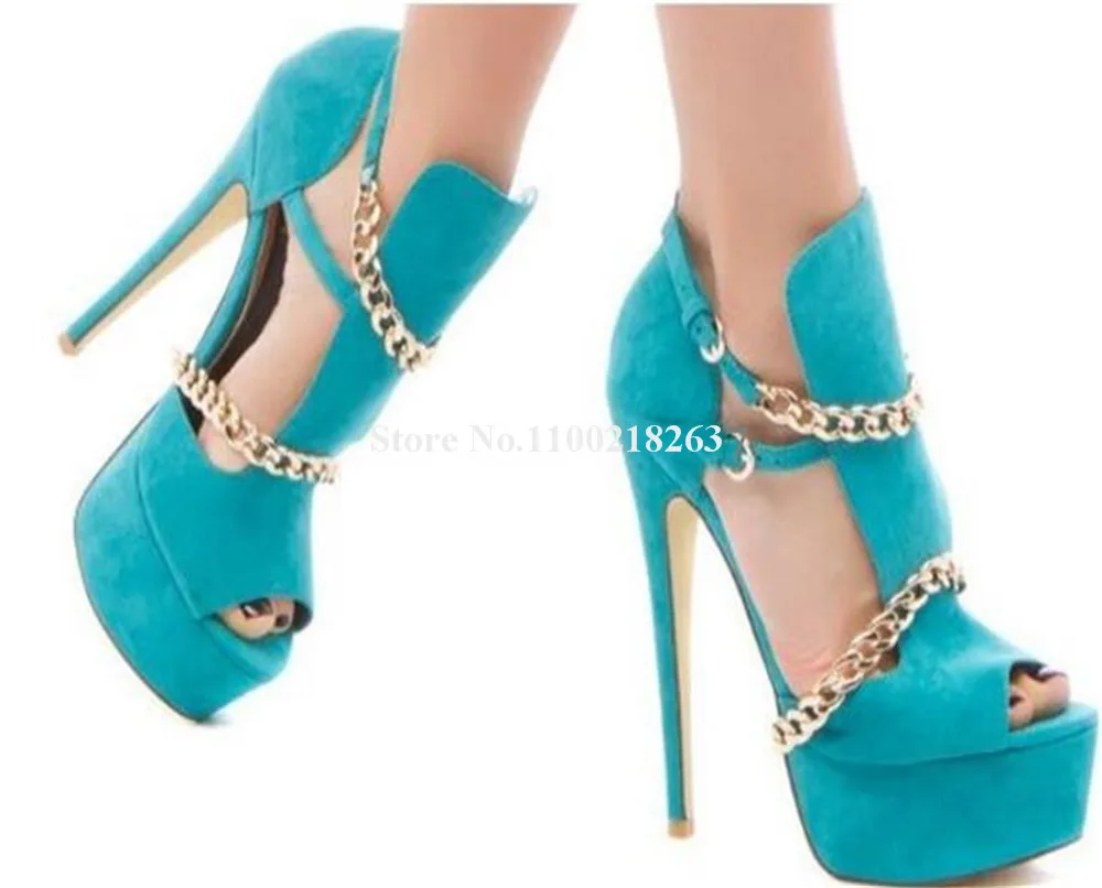 Очаровательные сандалии с золотыми цепочками украшенные открытым носком