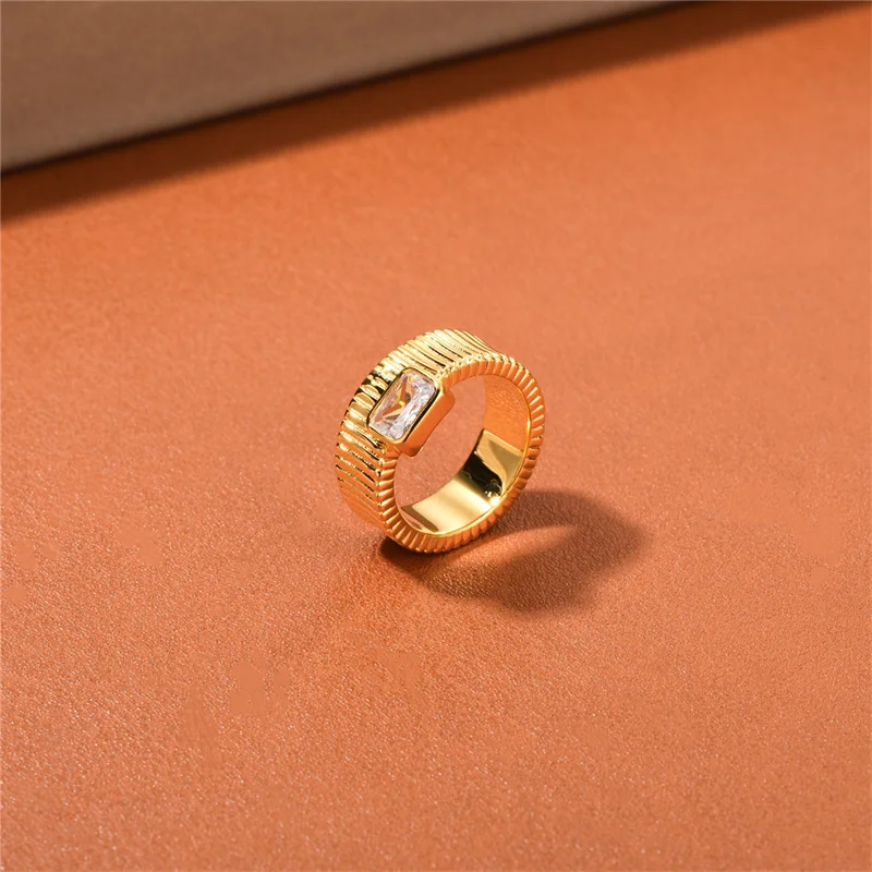 

Autumn/Winter Stripe Square Zircon Ring In Niche Design Women's INS Fashion Style Versatile Accessories