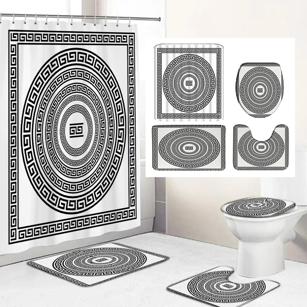 

Стильные греческие шторы для душа с рисунком мандалы, набор с крючками, коврики для ванной, противоскользящий ковер для ванной, коврик для ног в туалете, коврик для ванной