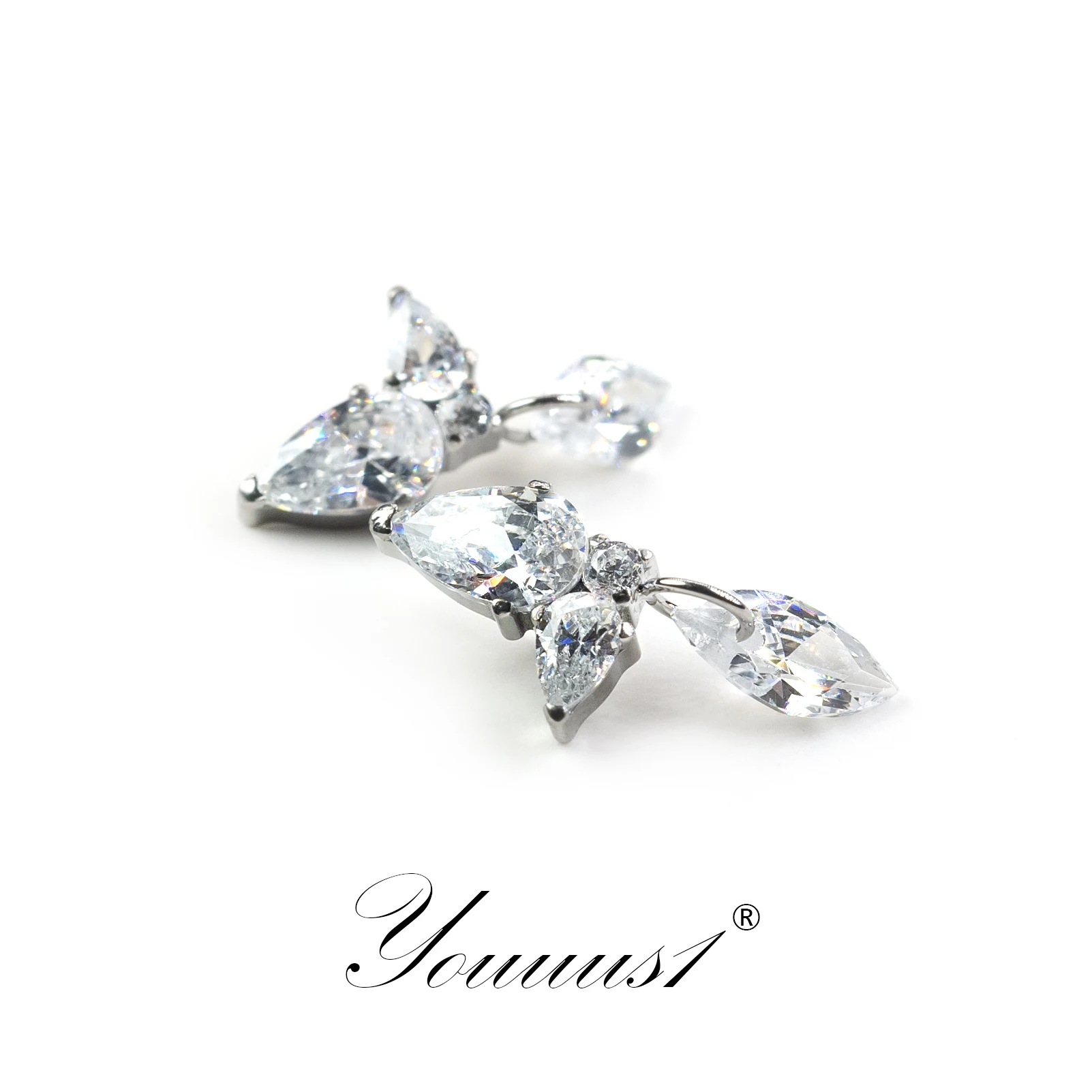 Youuus Titanium Alloy Stud Earrings Mary's Morning F-36 Super Shiny Transparent Zircon Pendant Left and Right Ear S...