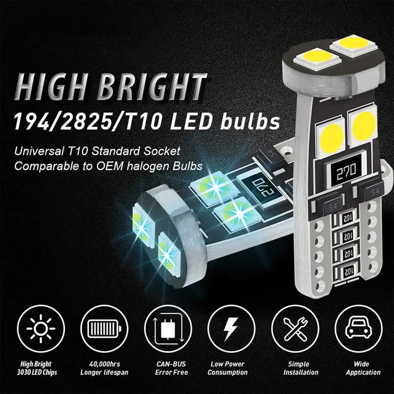 

2 шт., автомобисветодиодный светодиодные лампы T10 w5w 194 3030 6-SMD