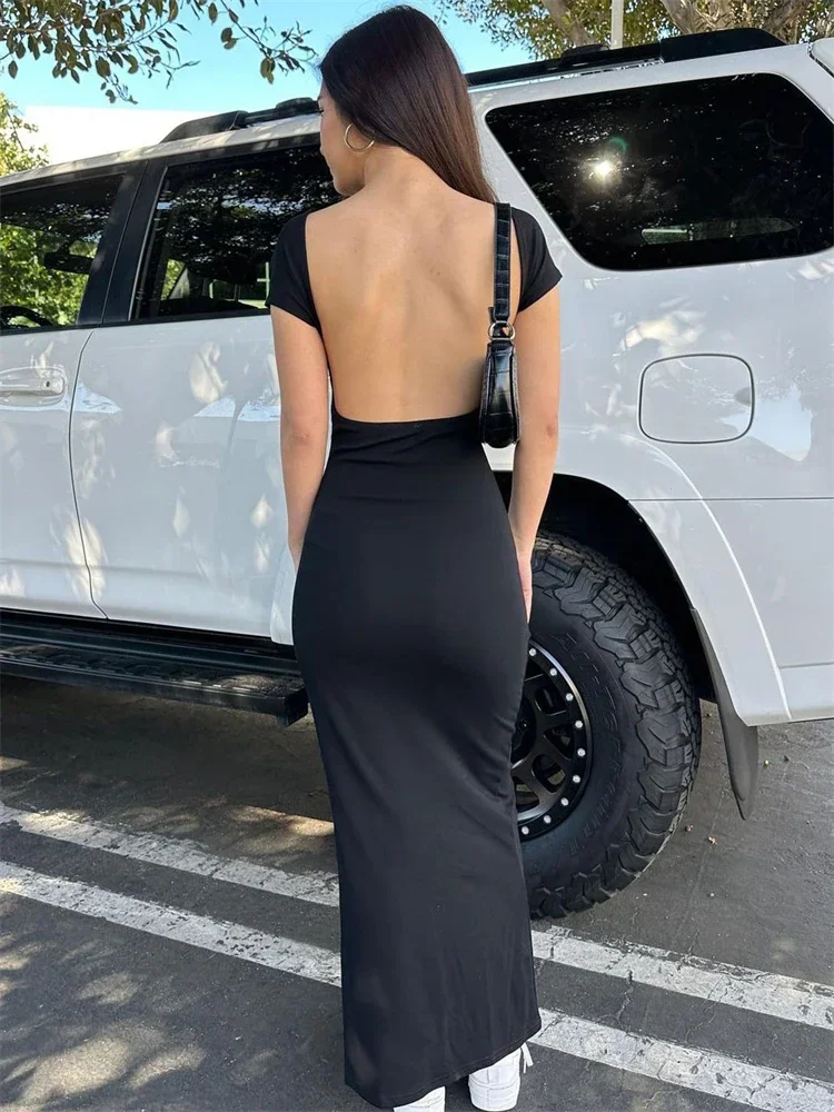 Женское платье Slin с открытой спиной и коротким рукавом повседневное элегантное